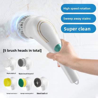 USB Rechargeable Handheld Electric Cleaning Brush with 5 Interchangeable Heads