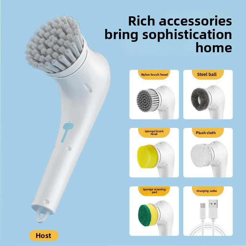 USB Rechargeable Handheld Electric Cleaning Brush with 5 Interchangeable Heads