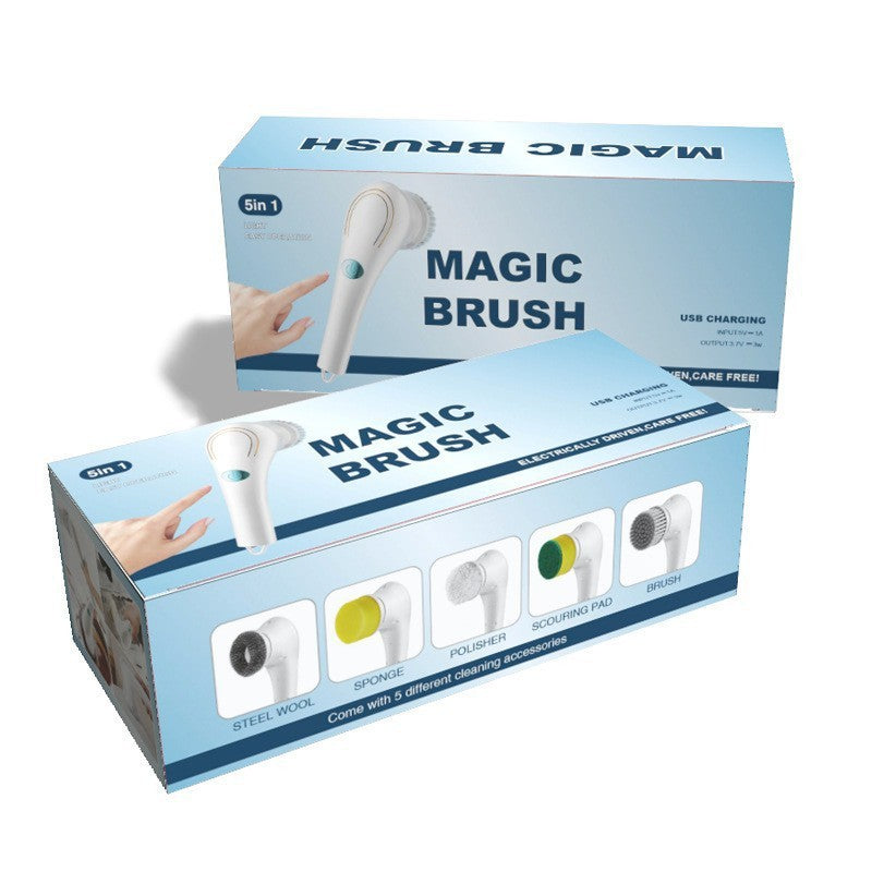 USB Rechargeable Handheld Electric Cleaning Brush with 5 Interchangeable Heads