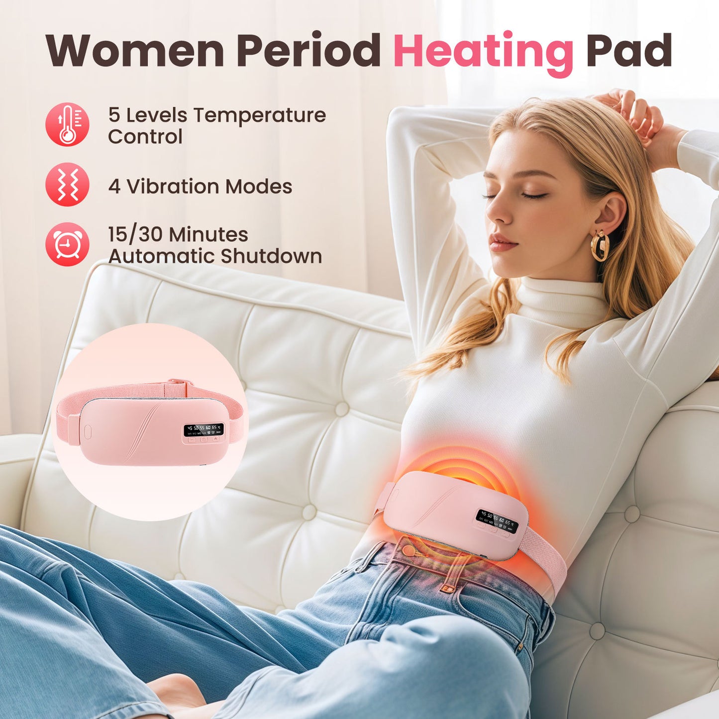 USB Rechargeable Heating Vibration Massage Belt with Display