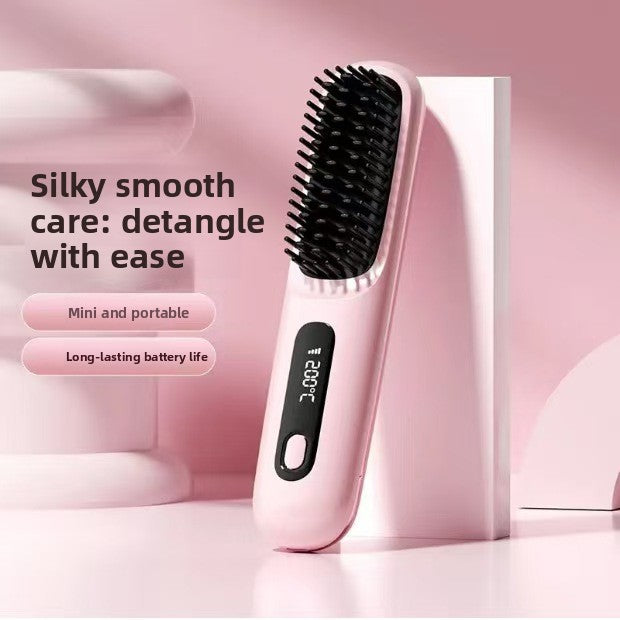 USB Rechargeable LCD Hair Straightening Comb with Ceramic Heating