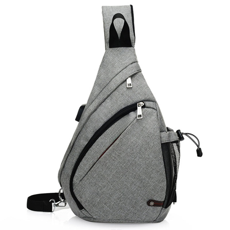 USB Rechargeable Men's Chest Bag Fashionable Casual Shoulder Crossbody Bag