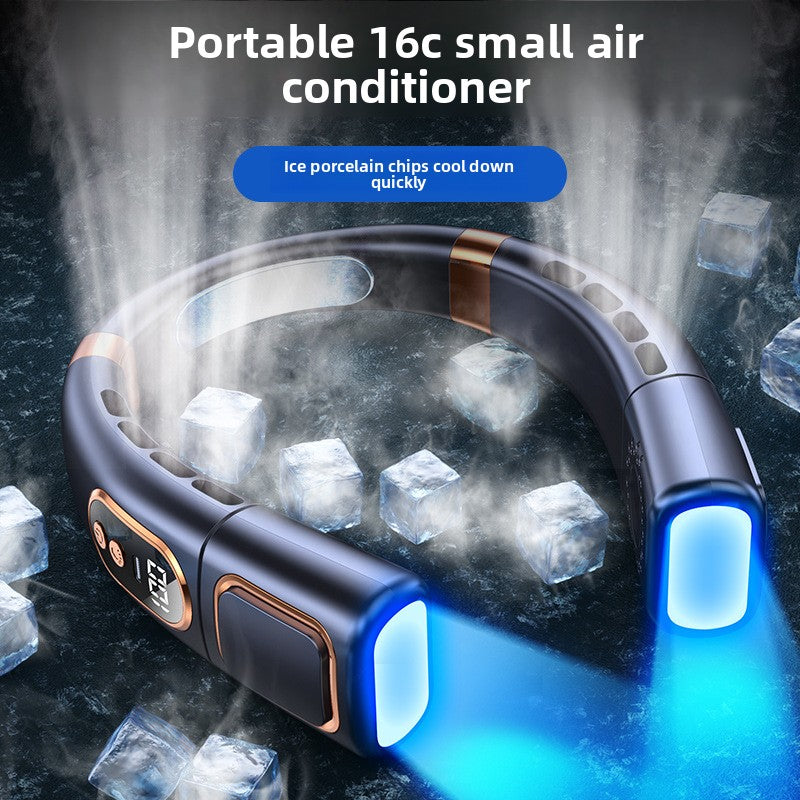 USB Rechargeable Neck Hanging Fan with Silent Bladeless Design