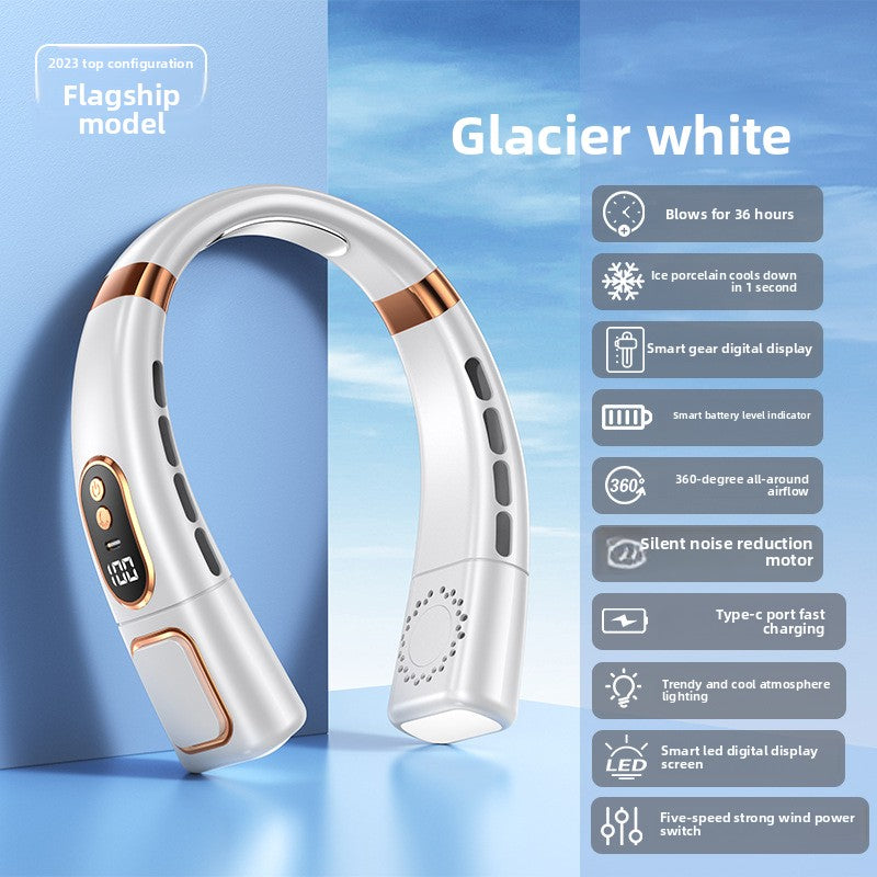 USB Rechargeable Neck Hanging Fan with Silent Bladeless Design