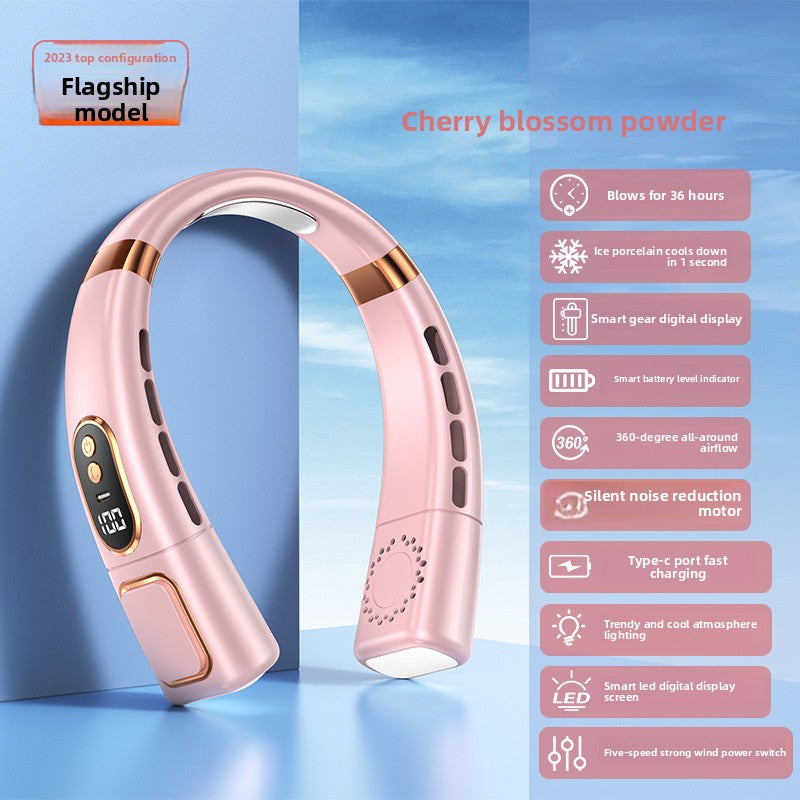 USB Rechargeable Neck Hanging Fan with Silent Bladeless Design