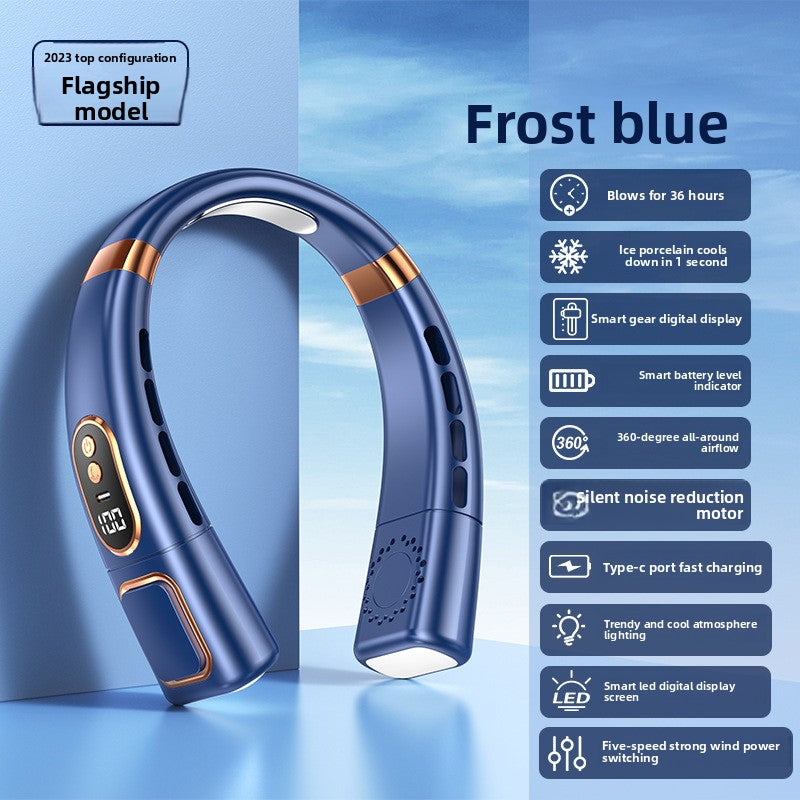 USB Rechargeable Neck Hanging Fan with Silent Bladeless Design