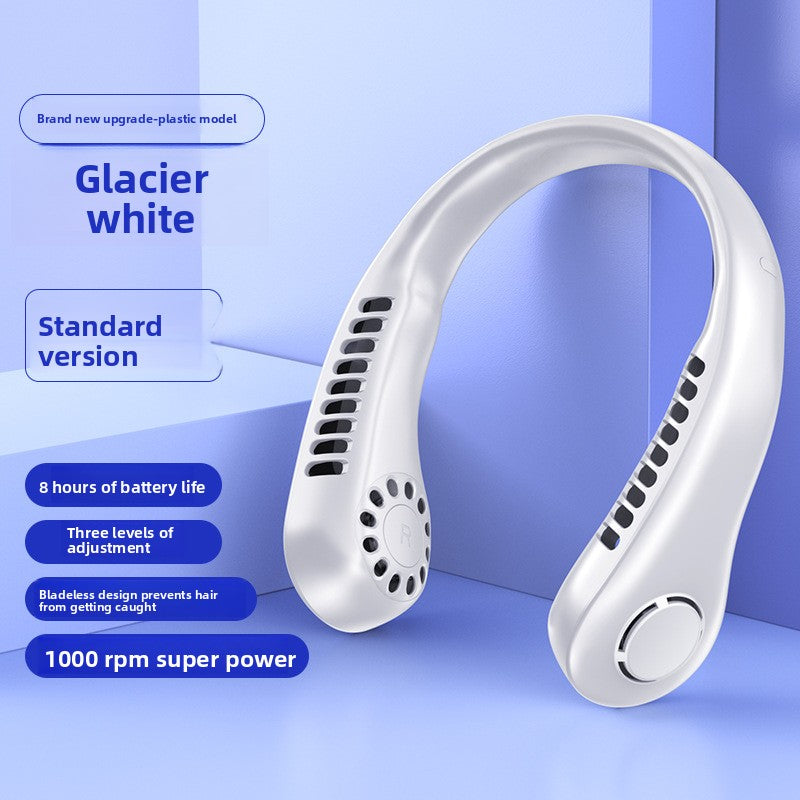 USB Rechargeable Neck Hanging Fan with Silent Bladeless Design
