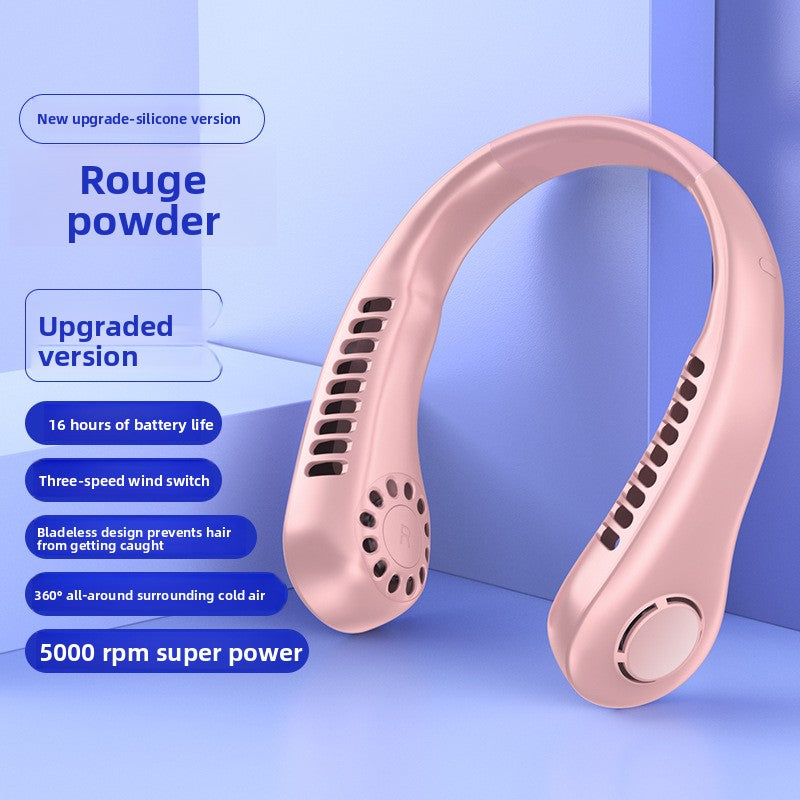 USB Rechargeable Neck Hanging Fan with Silent Bladeless Design