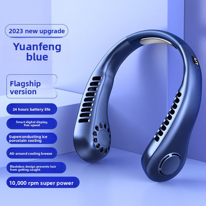 USB Rechargeable Neck Hanging Fan with Silent Bladeless Design
