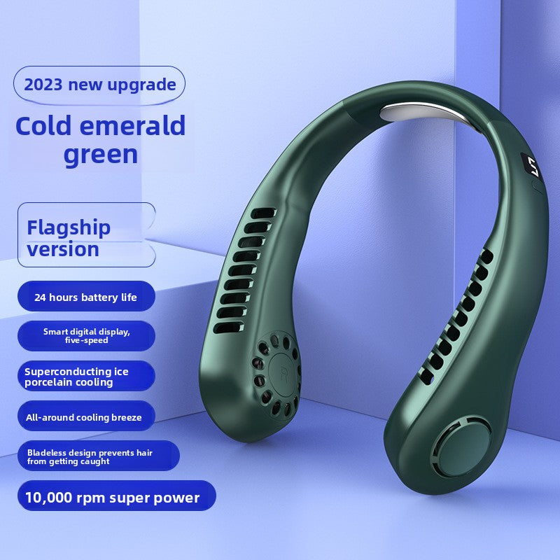 USB Rechargeable Neck Hanging Fan with Silent Bladeless Design