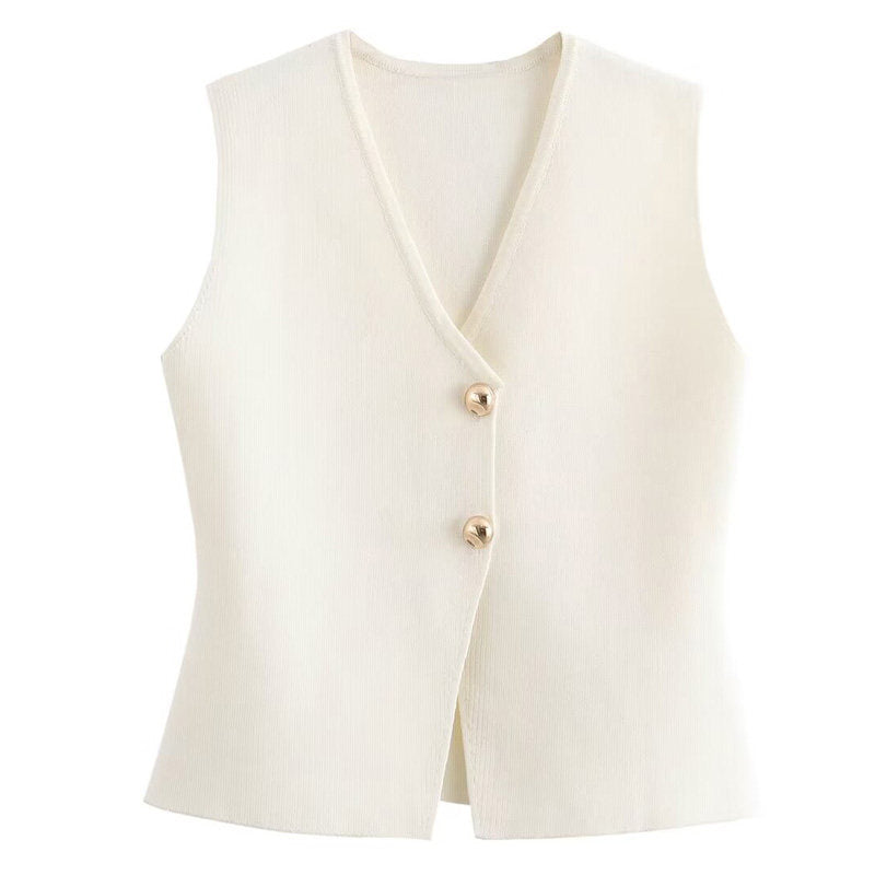 V Neck Button Up Sleeveless Gilet