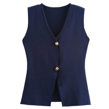 V Neck Button Up Sleeveless Gilet