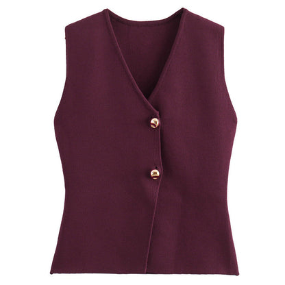 V Neck Button Up Sleeveless Gilet