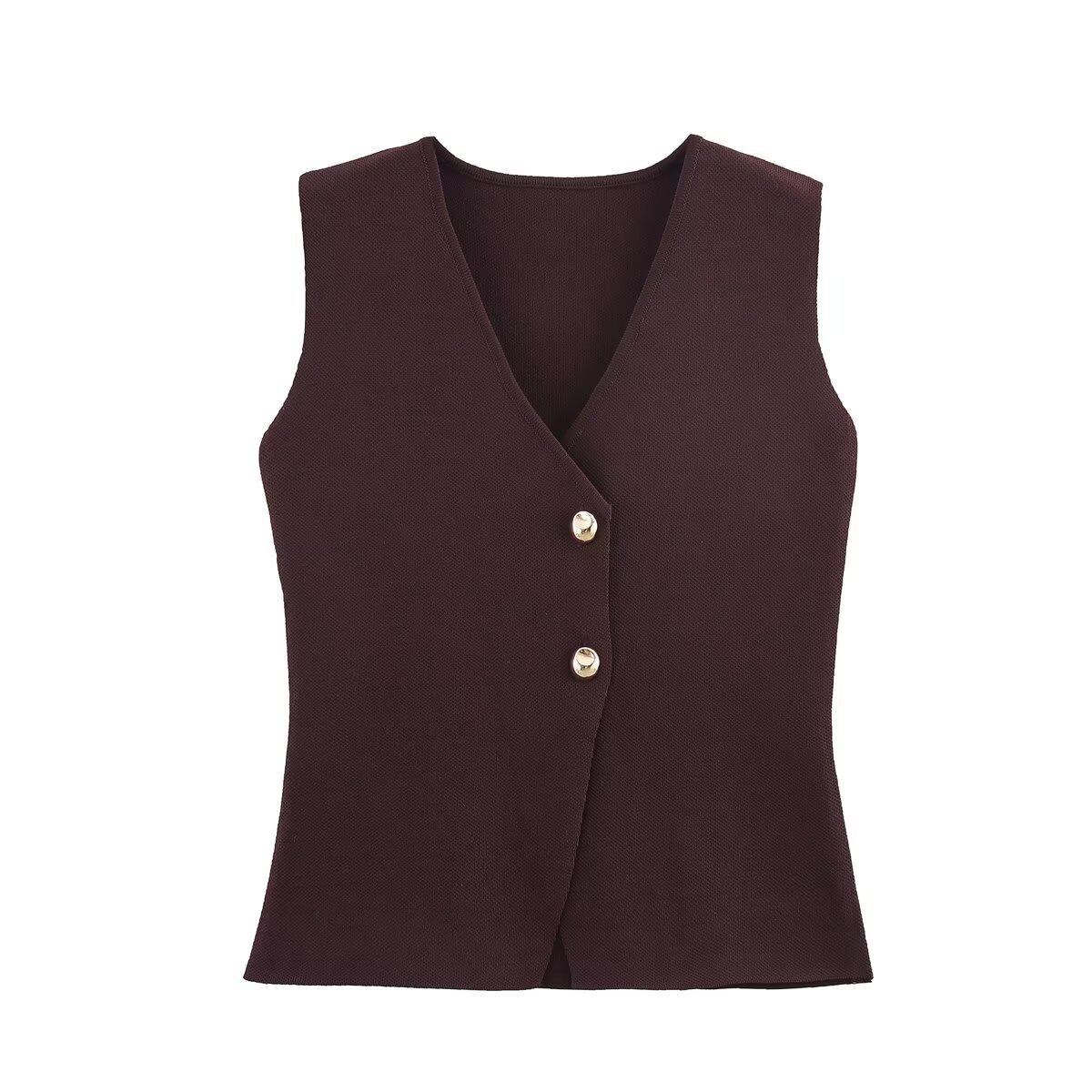 V Neck Button Up Sleeveless Gilet