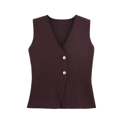 V Neck Button Up Sleeveless Gilet
