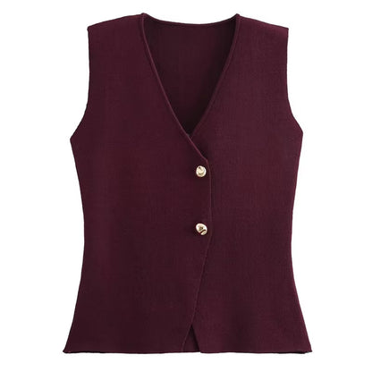 V Neck Button Up Sleeveless Gilet