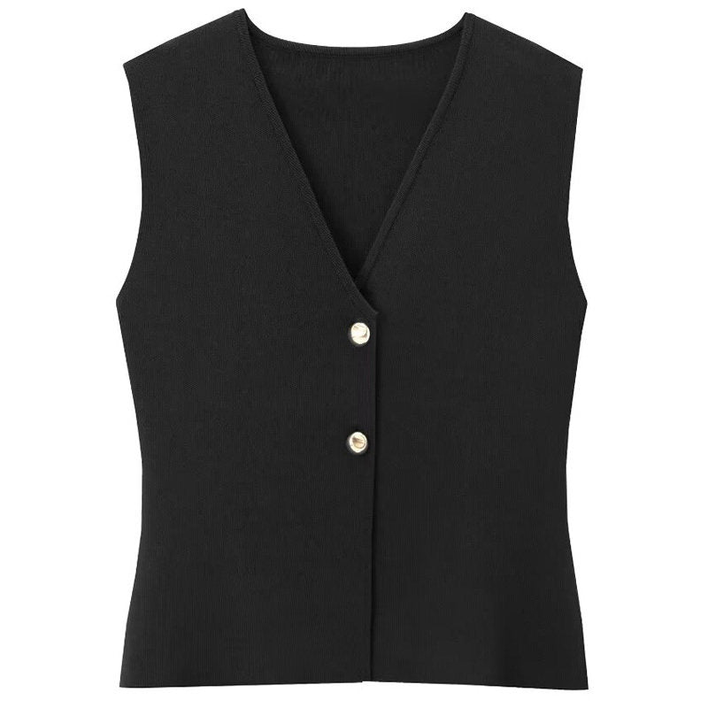 V Neck Button Up Sleeveless Gilet