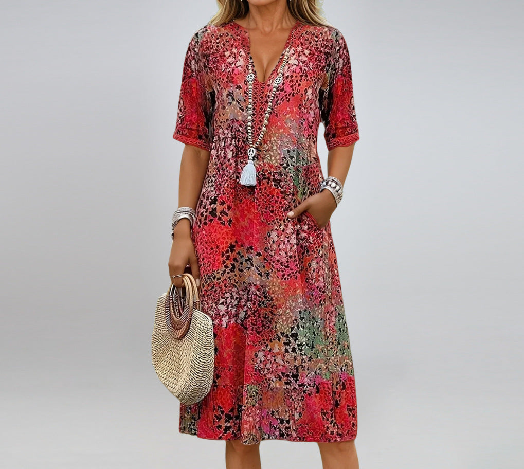 V-neck casual vacation pocket dress