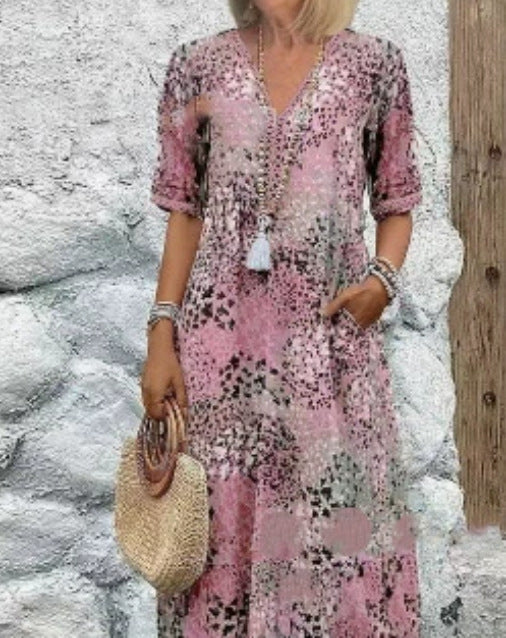 V-neck casual vacation pocket dress