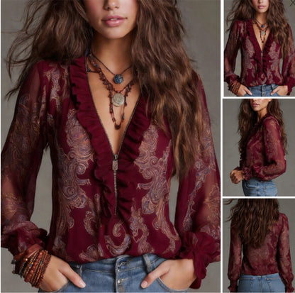 V-neck chiffon blouse