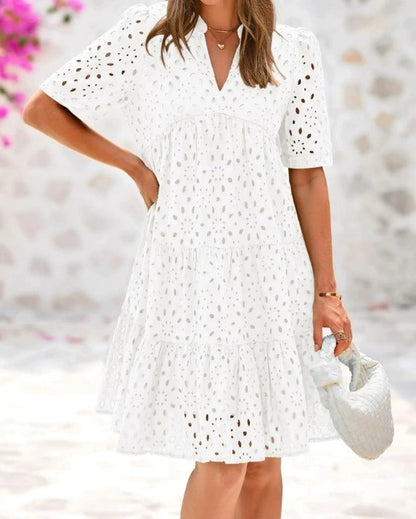 V-Neck Cutout Lace Dress