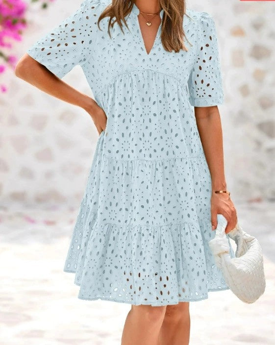 V-Neck Cutout Lace Dress