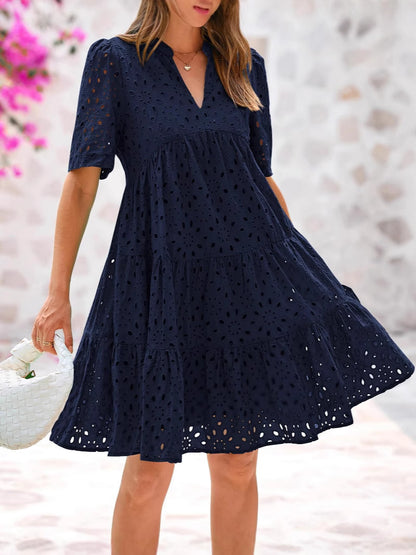 V-Neck Cutout Lace Dress