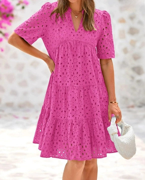 V-Neck Cutout Lace Dress