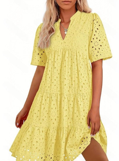V-Neck Cutout Lace Dress