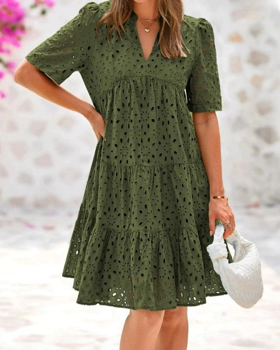 V-Neck Cutout Lace Dress