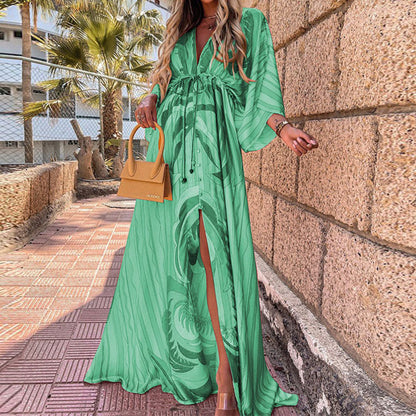 V-Neck Floral Print Dress with Tie Detail