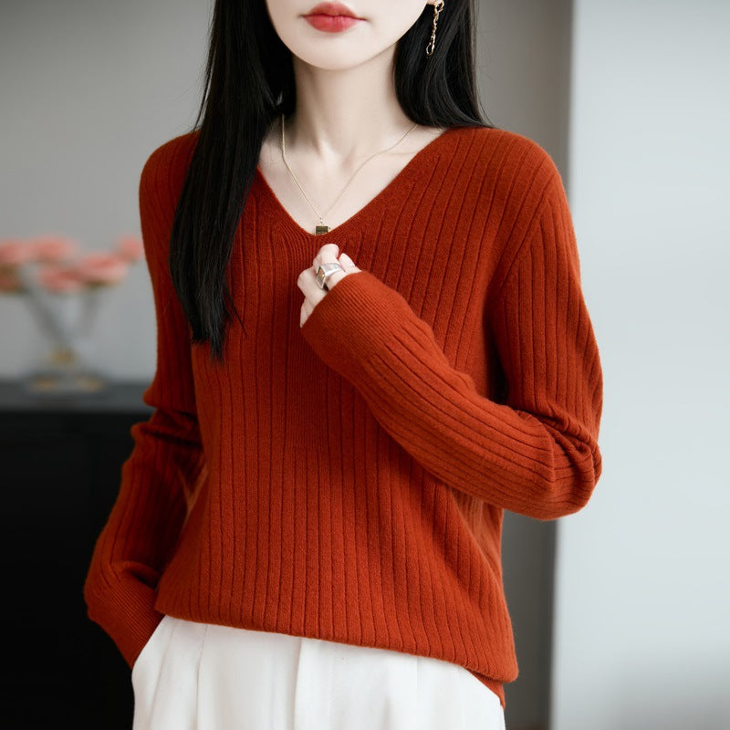 V-neck knit top for women