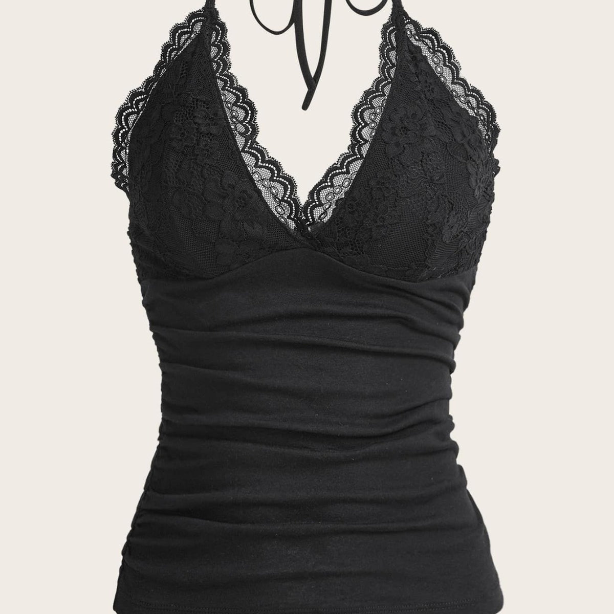 V-neck lace black halter top
