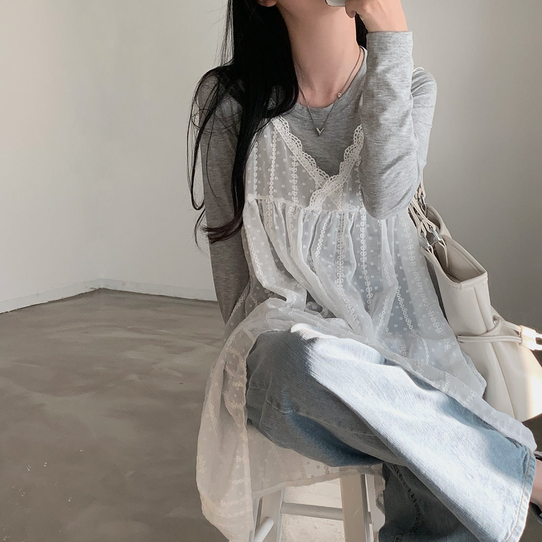 V-neck lace vest dress