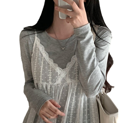 V-neck lace vest dress