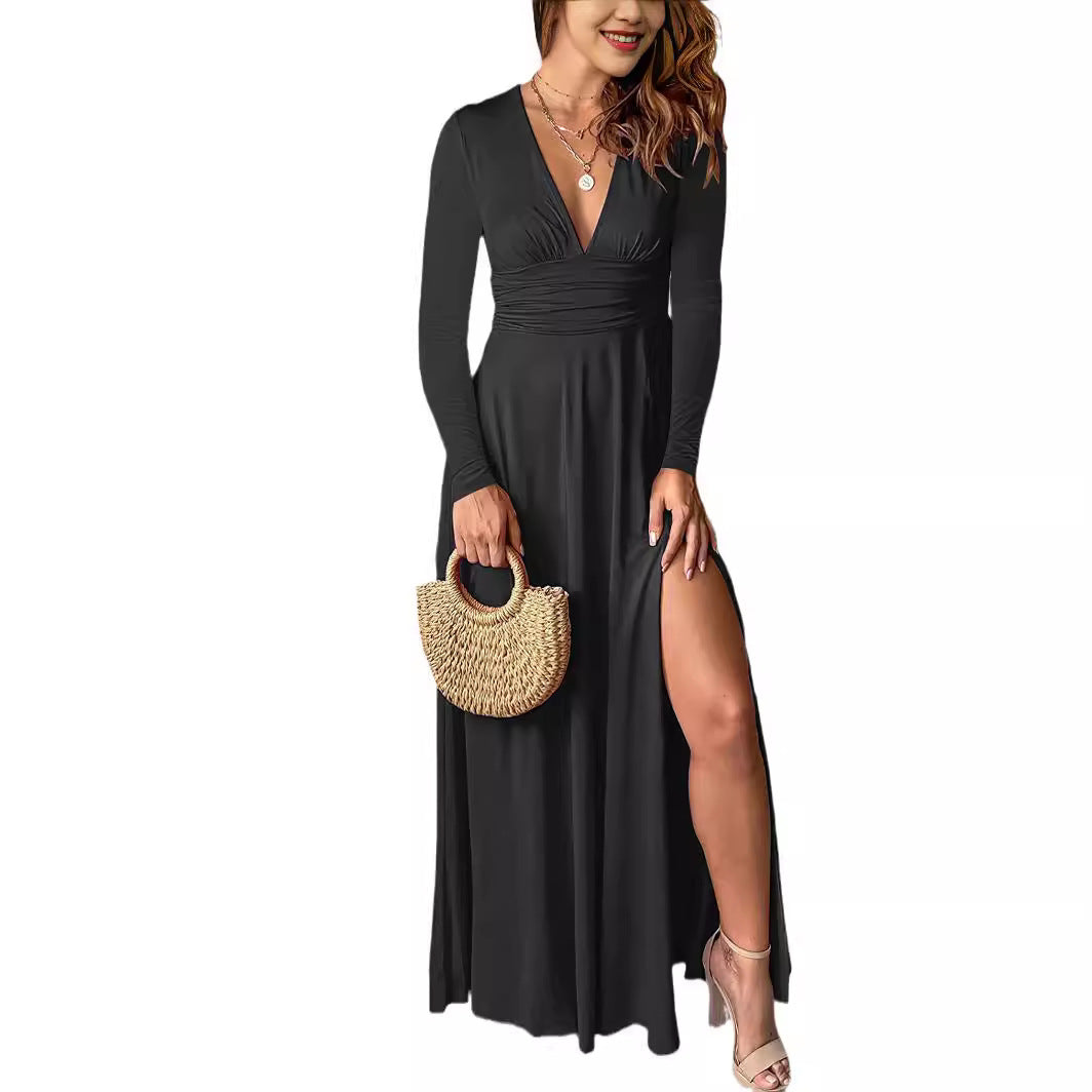 V-Neck Long-Sleeve Dress