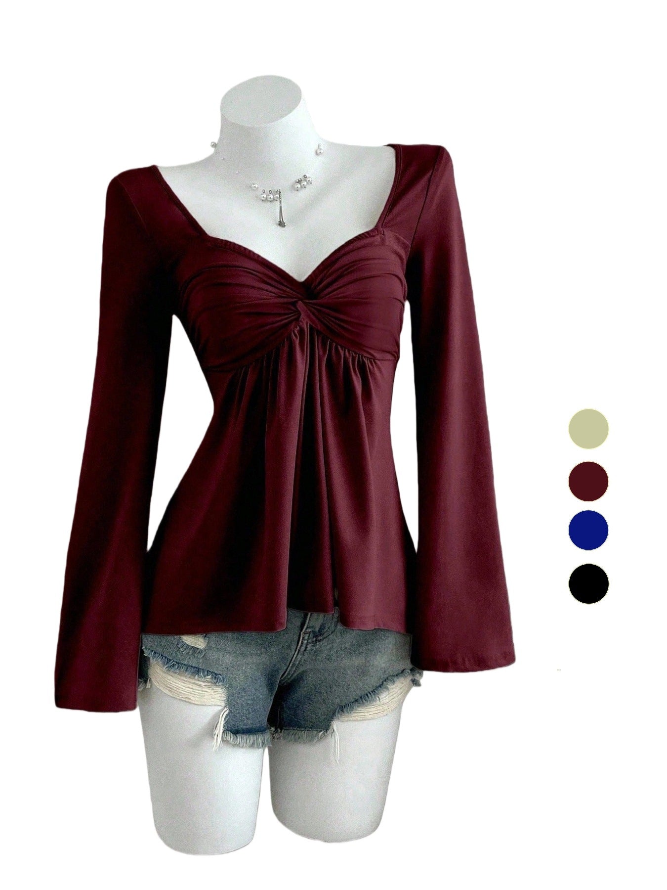 V-neck long-sleeve elegant T-shirt
