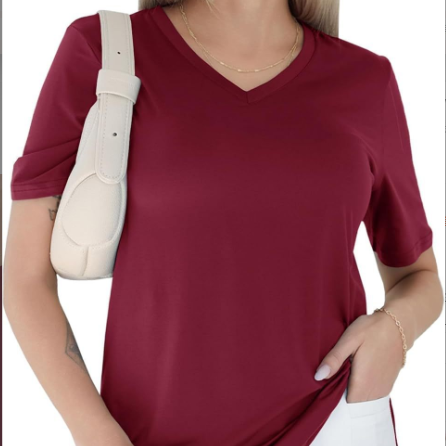 V-neck loose, straight-shoulder short-sleeved T-shirt
