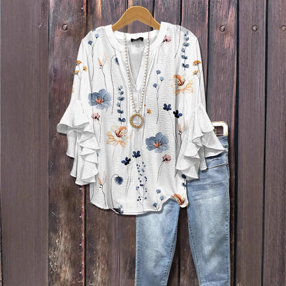 V Neck Lotus Edge T-Shirt for Women