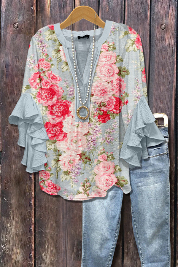 V Neck Lotus Edge T-Shirt for Women