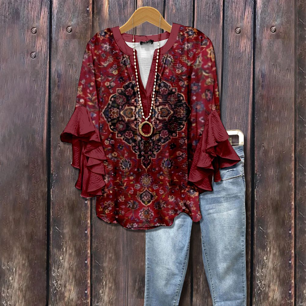 V Neck Lotus Edge T-Shirt for Women