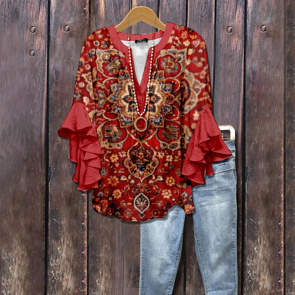 V Neck Lotus Edge T-Shirt for Women