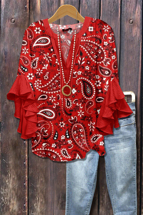 V Neck Lotus Edge T-Shirt for Women