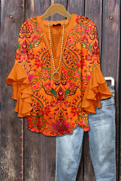 V Neck Lotus Edge T-Shirt for Women
