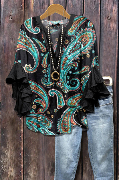 V Neck Lotus Edge T-Shirt for Women