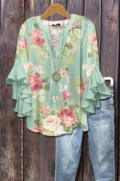 V Neck Lotus Edge T-Shirt for Women