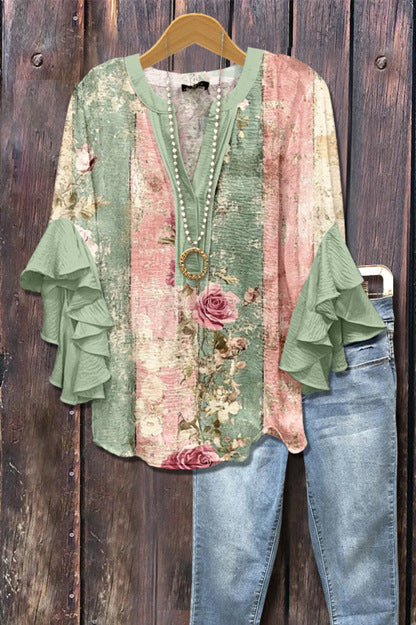 V Neck Lotus Edge T-Shirt for Women