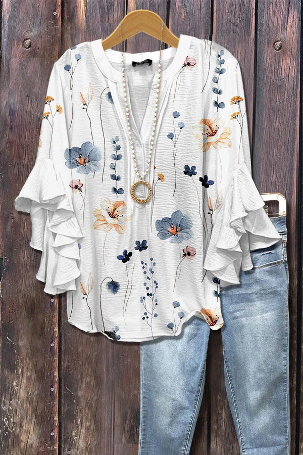 V Neck Lotus Edge T-Shirt for Women