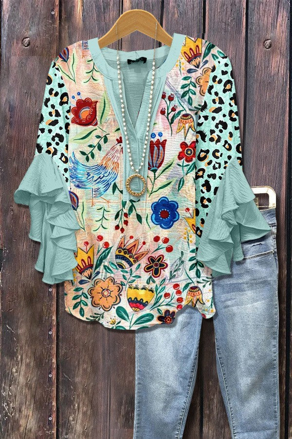 V Neck Lotus Edge T-Shirt for Women