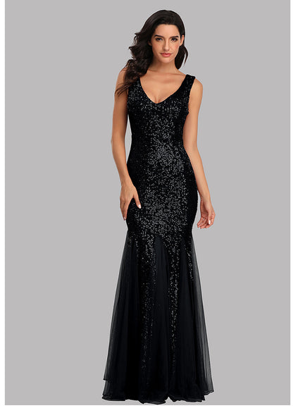 V-neck mermaid sequined dress length skirt